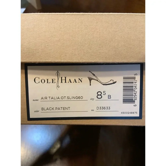 Cole Haan Nike Air Talia Women 8.5 B Black Patent Leather SlingBack Toe Heel - Picture 9 of 9